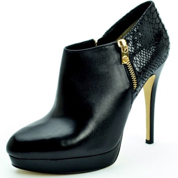 MICHAEL KORS Side Zip Leather and Patent Snakeskin Stiletto York Ankle Booties - Picture 13 of 17